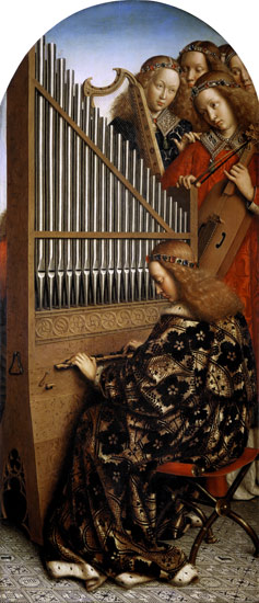 Genter altar, angel playing instruments od Jan van Eyck