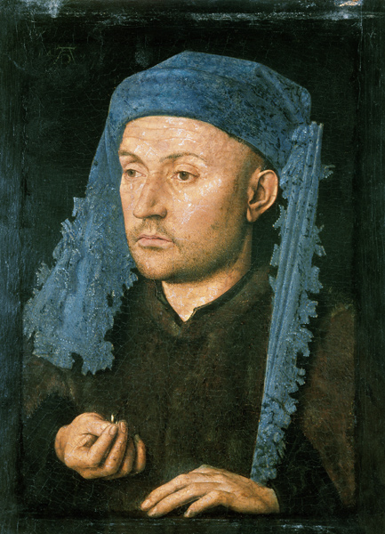 Portrait of a man with a blue headgear od Jan van Eyck