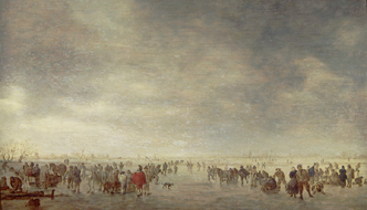 Eisfläche mit vielen Schlittschuhläufern od Jan van Goyen