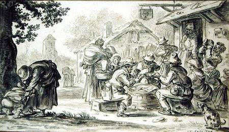 A Farmers' Card Game in front of the Inn, 1624 (pencil, pen and ink and brush on od Jan van Goyen