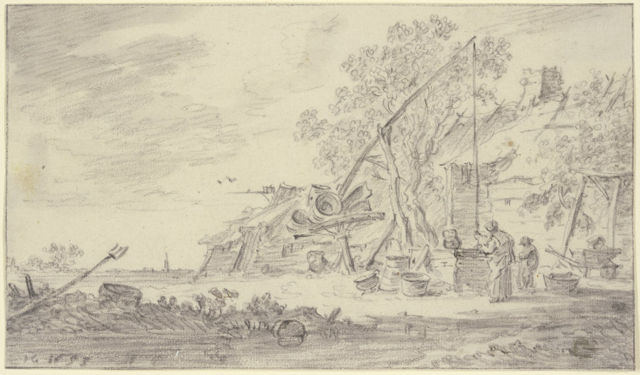 Ziehbrunnen mit hohem Hebebalken od Jan van Goyen