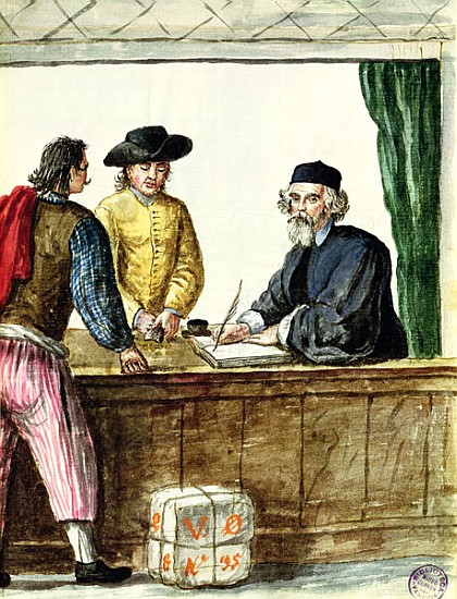 A Jewish Shopkeeper With Two Clients od Jan van Grevenbroeck