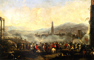 French and Spanish troops in front of an upper Italian town. od Jan van Huchtenburgh (Umkreis)