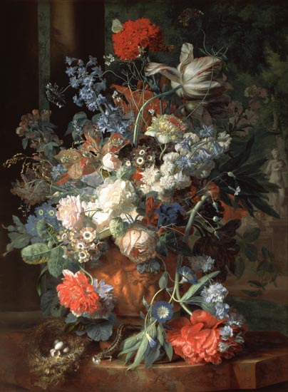 Bouquet of Flowers in a Landscape od Jan van Huysum