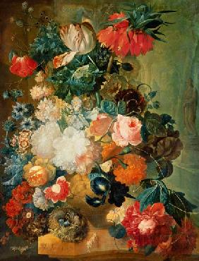 Flowers in a Vase with a Bird's Nest