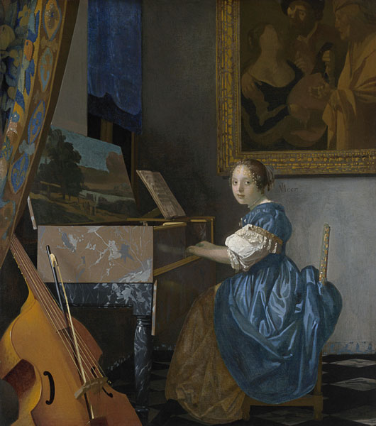 mladá žena, v panenském sedu od Johannes Vermeer