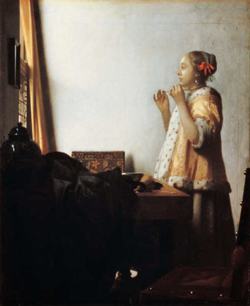 Woman with a Pearl Necklace od Johannes Vermeer