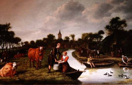River Landscape with a couple carrying a milk churn od Jan Victors