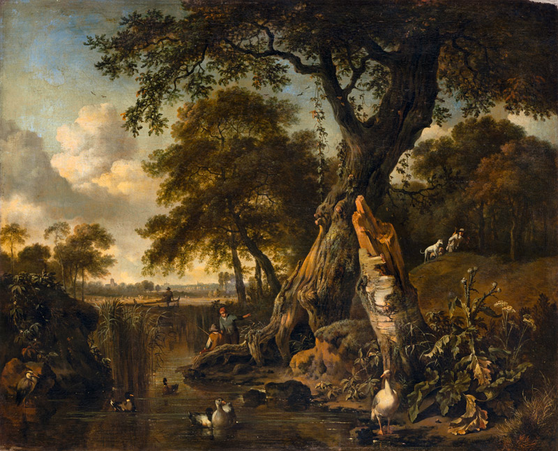 River Landscape with Fisherman and Hunter od Jan Wijnants