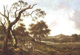 An Extensive Landscape with Pack Mules on a Country Road