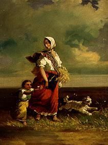 Farmer with child on the way home od János Jankó
