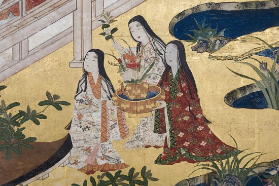 Detail of Spring in the Palace, six-fold screen from 'The Tale of Genji' od Japanese School