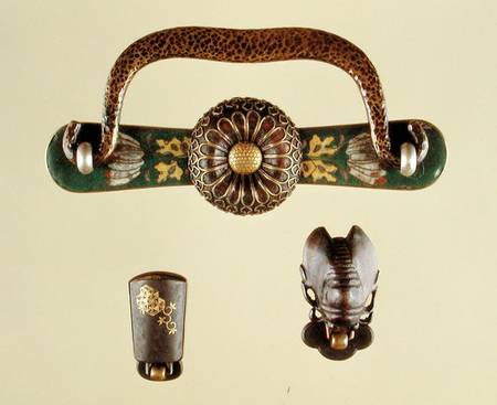 Ornamental drawer handles (copper & cloisonne enamel) od Japanese School