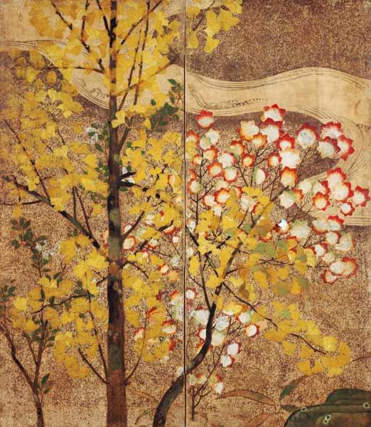 Podzimní strom (malované hedvábí)