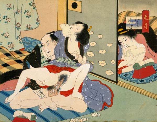 Woman Observing as Couple Have Sex (w/c on silk) od Japanese School
