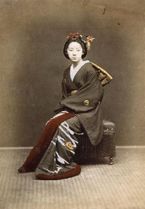 Young Girl in a Kimono, c.1860-70 (hand coloured photo)