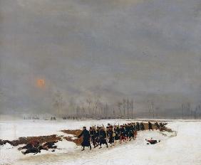 The War of 1870-71: An Infantry Column on their Way to a Raid, 1872 (oil on canvas)