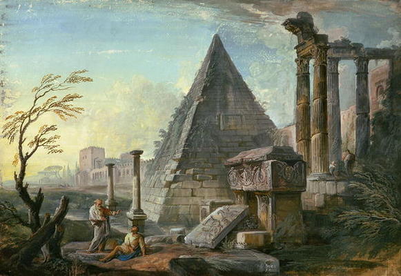 Pyramid of Caius Cestius at Rome (gouache on paper) od Jean-Baptiste Lallemand