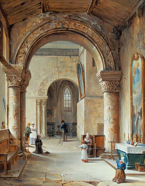 Interior of a Church in Normandy, 1832 (oil on canvas) od Jean-Baptiste Messager