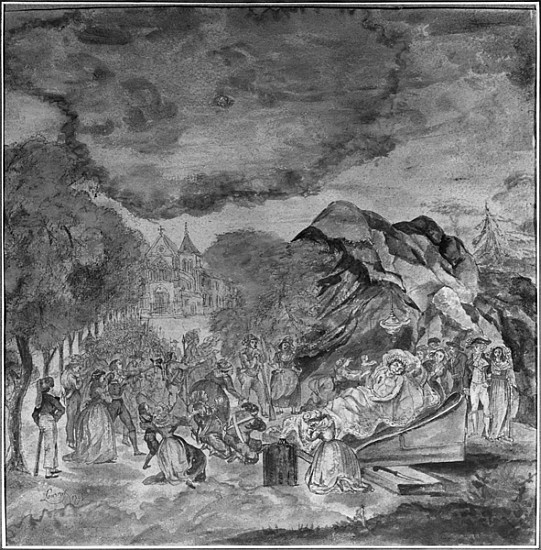 People filing past Marat''s corpse near the grotto of Les Cordeliers, 1793 (pencil & w/c on paper) od Jean Antoine Laurent