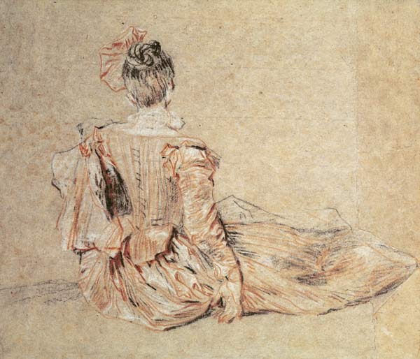 Study of a woman seen from the back, 1716-18 od Jean Antoine Watteau