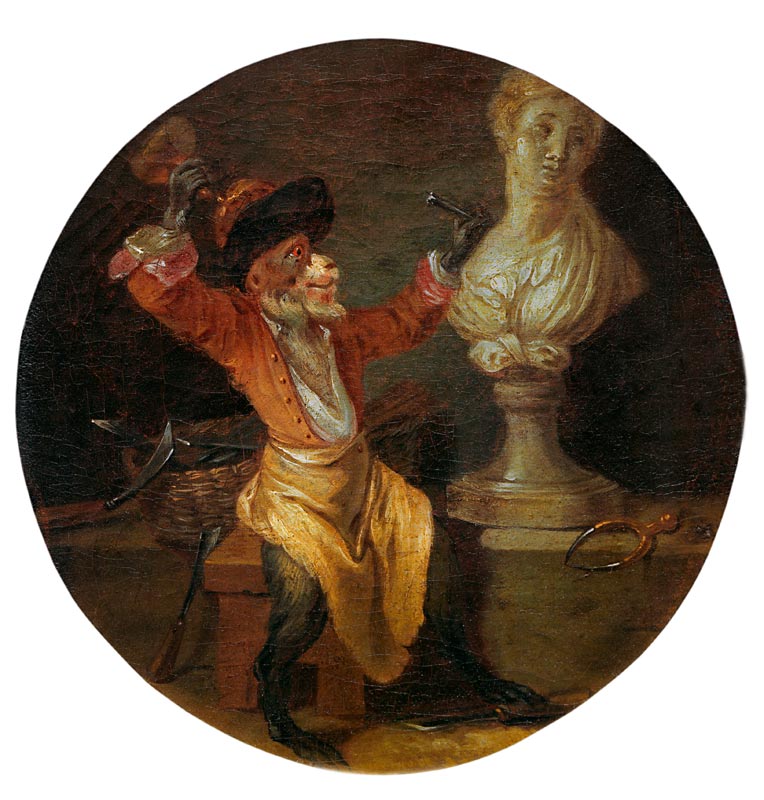 A.Watteau(Nachfolge), Affe als Bildhauer od Jean-Antoine Watteau