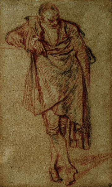 A.Watteau, Stehender Mann od Jean-Antoine Watteau