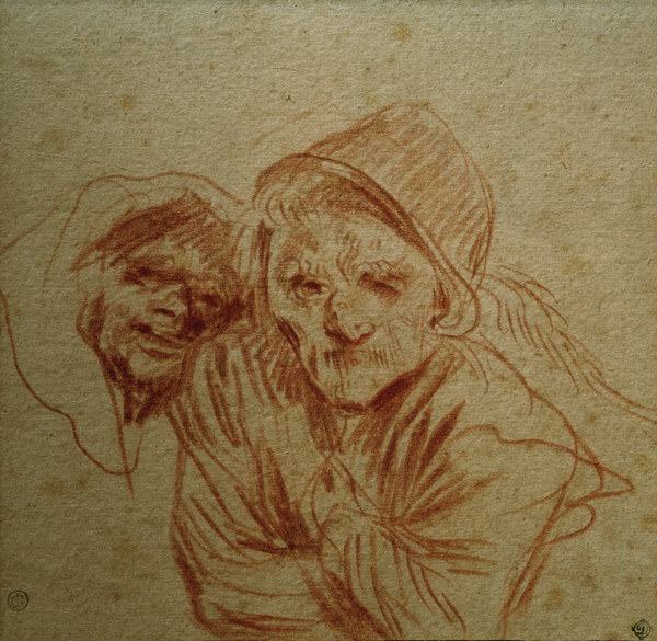 A.Watteau, Zwei grimassierende Alte od Jean-Antoine Watteau