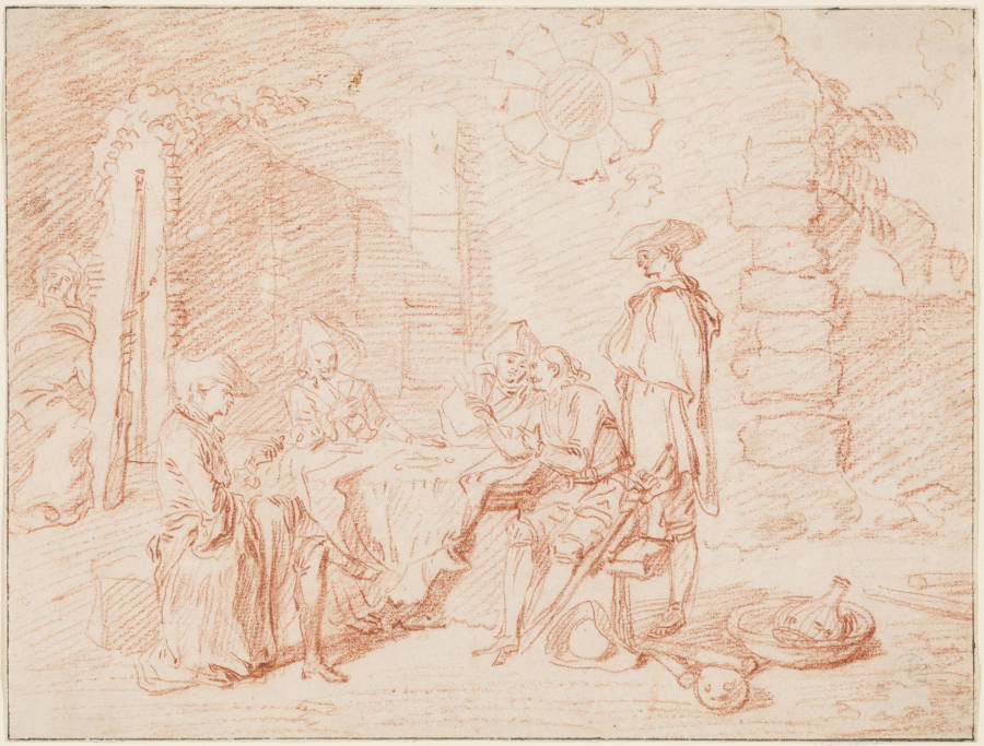 Soldiers Playing Cards in a Ruin od Jean-Antoine Watteau
