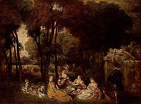 Rural meeting next to a fountain (Le's Champs Elysees) od Jean-Antoine Watteau