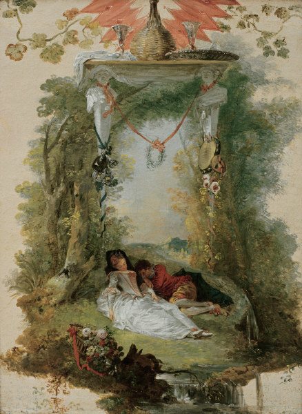Watteau / Sleeping Lovers / Painting od Jean-Antoine Watteau