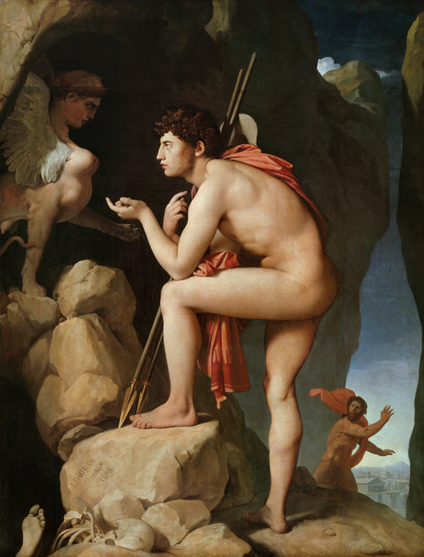 Ödipus solves the puzzle of the sphinx. od Jean Auguste Dominique Ingres