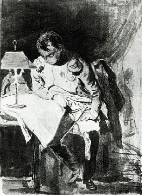 Napoleon studying his maps lamplight, c.1800