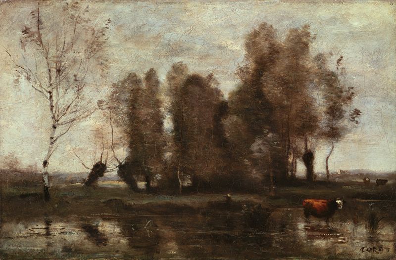 Cluster of trees on a river shore od Jean-Babtiste-Camille Corot