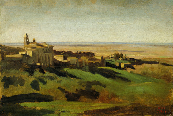 Blick auf Marino in den Albaner Bergen am frühen Morgen od Jean-Babtiste-Camille Corot
