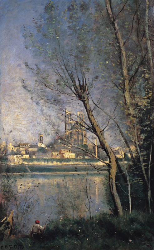 C.Corot, Cathedral in Mantes / painting od Jean-Babtiste-Camille Corot