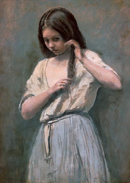 Young girl when combing his hair od Jean-Babtiste-Camille Corot