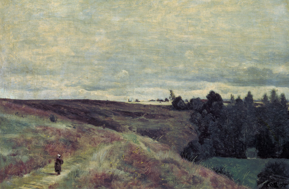 Mit Heidekraut überwachsende Höhen bei Vimautier od Jean-Babtiste-Camille Corot