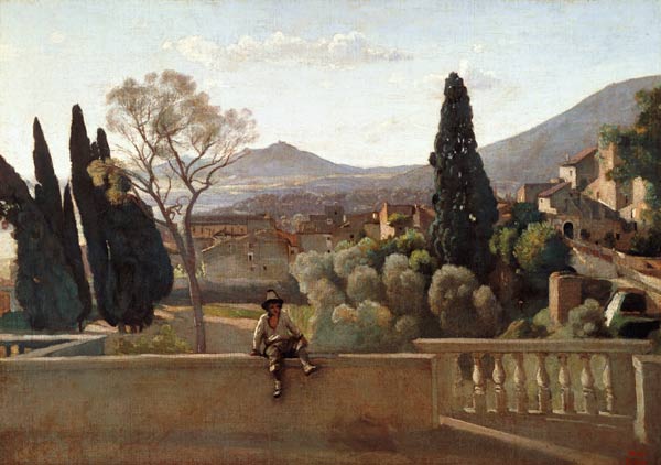The Gardens of the Villa d'Este, Tivoli od Jean-Babtiste-Camille Corot