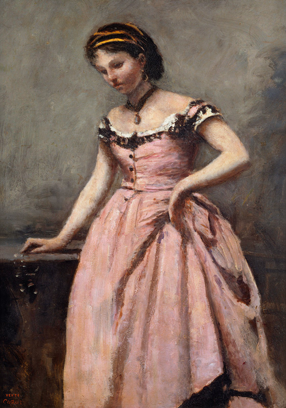 Corot / Young woman in pink dress od Jean-Babtiste-Camille Corot