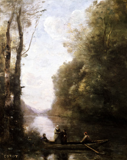 The Ferryman Leaving the Bank with Two Women od Jean-Babtiste-Camille Corot