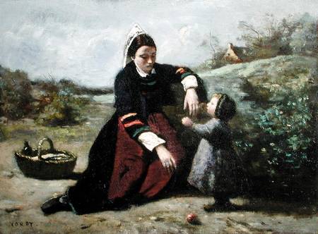Breton Woman and her Little Girl od Jean-Babtiste-Camille Corot
