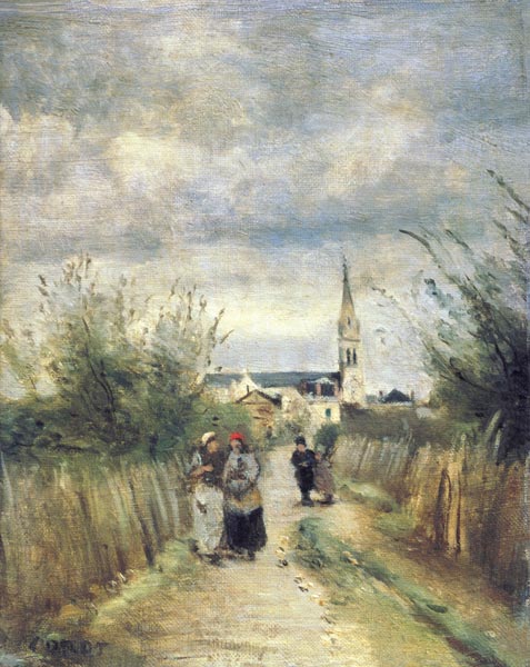 Auf dem Weg von der Kirche. Argenteuil od Jean-Babtiste-Camille Corot