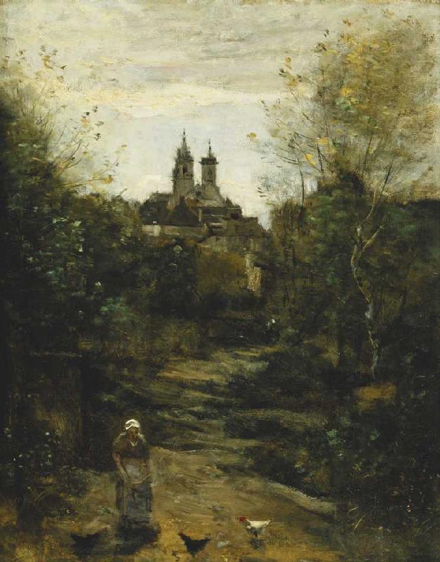 Der Weg zur Kirche in Semur od Jean-Babtiste-Camille Corot
