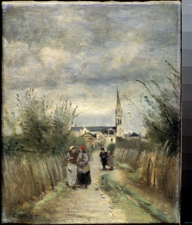Bell tower in Argenteuil (Road to the Church) od Jean-Babtiste-Camille Corot