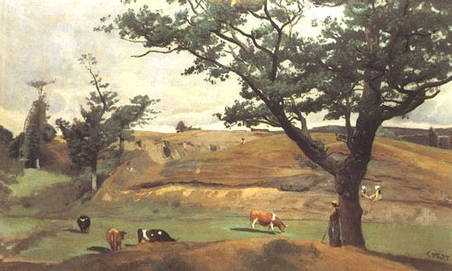 Hill and pastures in the surroundings of Saint LÔ od Jean-Babtiste-Camille Corot