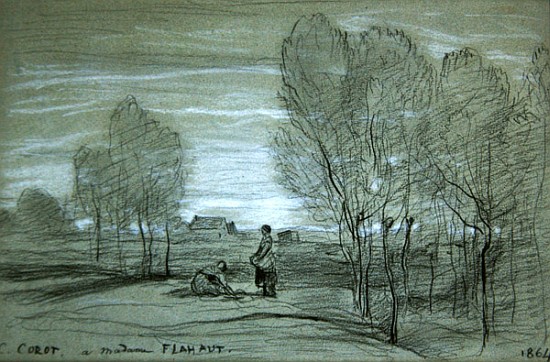 Landscape, 1864 (black & white chalks on paper) od Jean-Babtiste-Camille Corot