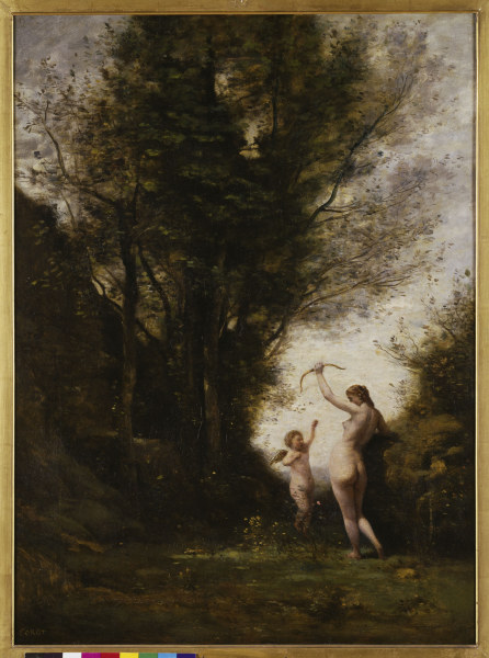 Nymph playing with a Cherub od Jean-Babtiste-Camille Corot