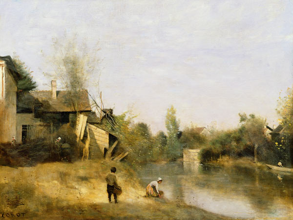 Riverbank at Mery sur Seine, Aube od Jean-Babtiste-Camille Corot