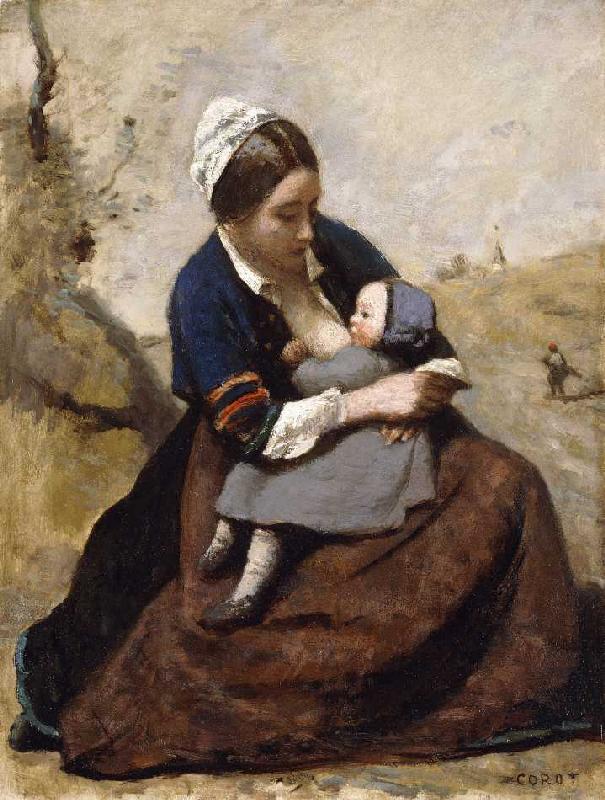 Stillende Bretonin (Bretonne Allaitant son Enfant) od Jean-Babtiste-Camille Corot